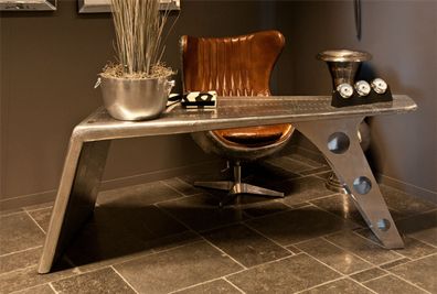 Casa Padrino Luxus Designer Schreibtisch Aviator Desk Aluminium Flugzeug Flügel Art D