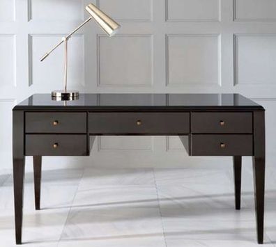 Casa Padrino Luxus Neoklassik Schreibtisch mit 5 Schubladen Schwarz / Grau 140 x 70 x