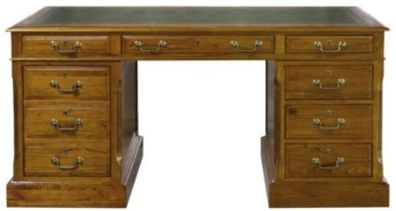 Casa Padrino Luxus Schreibtisch mit Tür und 6 Schubladen Braun / Grün 160 x 80 x H. 7