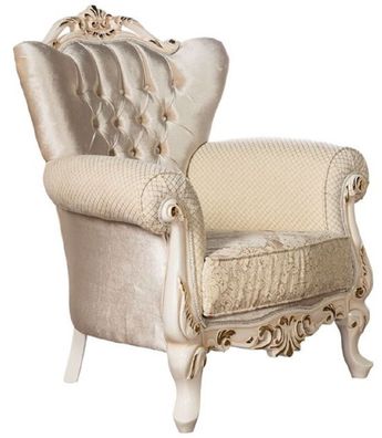 Casa Padrino Luxus Barock Wohnzimmer Sessel Gold / Creme / Gold - Prunkvoller Sessel