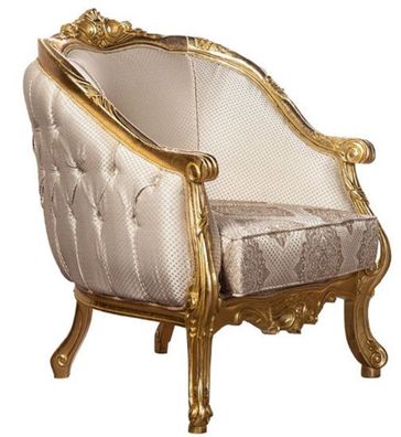 Casa Padrino Luxus Barock Wohnzimmer Sessel Beige / Gold - Handgefertigter Barockstil
