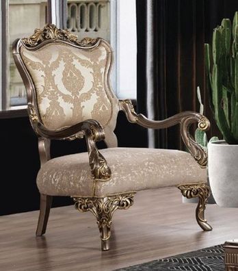 Casa Padrino Luxus Barock Wohnzimmer Sessel Grau / Beige / Silber / Gold - Prunkvolle