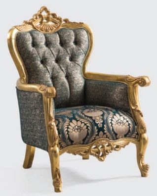 Casa Padrino Luxus Barock Sessel Grün / Gold 85 x 80 x H. 125 cm - Handgefertigter Wo