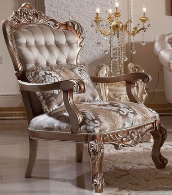 Casa Padrino Luxus Barock Sessel Grau / Kupfer / Silber - Handgefertigter Barockstil