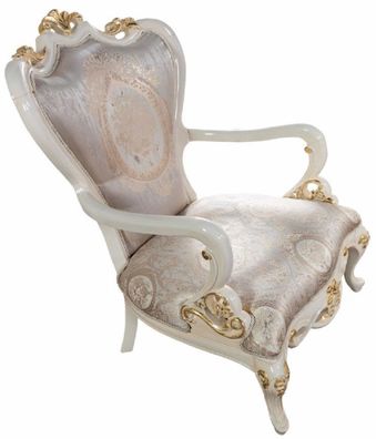 Casa Padrino Luxus Barock Sessel Silber / Weiß / Gold - Prunkvoller Wohnzimmer Sessel