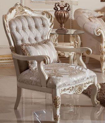 Casa Padrino Luxus Barock Sessel Grau / Silber / Weiß / Gold - Prunkvoller Wohnzimmer