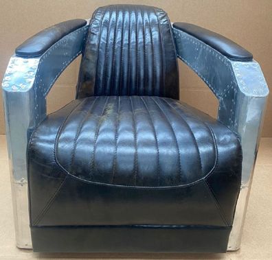 Casa Padrino Luxus Art Deco Leder Sessel Dunkelbraun / Silber - Aluminium Wohnzimmer