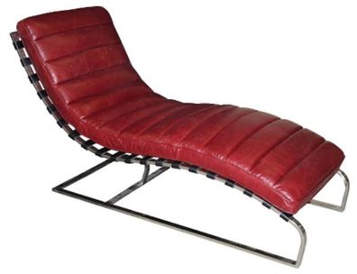 Casa Padrino Luxus Echtleder Lounge Sessel / Liege Rot 140 x 59 x H. 82 cm - Leder A
