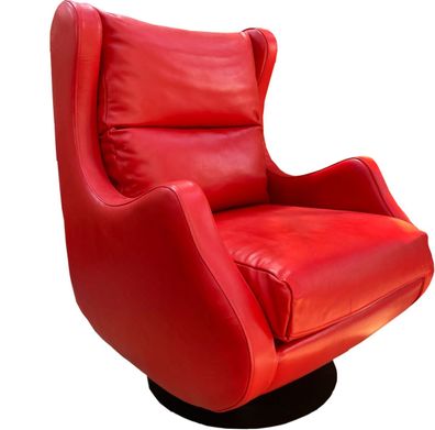 Casa Padrino Luxus Drehsessel Rot / Grau 72 x 82 x H. 96 cm - Relax Sessel - Leder Se