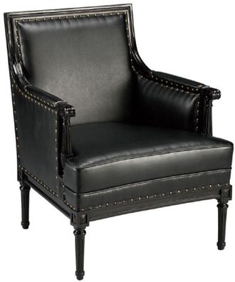 Casa Padrino Luxus Jugendstil Leder Sessel Schwarz / Antik Messing 69,5 x 74,7 x H. 8