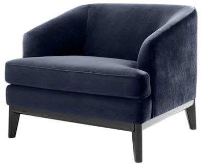 Casa Padrino Luxus Sessel Mitternachtsblau / Schwarz 85 x 90 x H. 75 cm - Wohnzimmer
