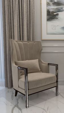 Casa Padrino Luxus Art Deco Samt Sessel Grau / Schwarz / Silber 70 x 75 x H. 100 cm -