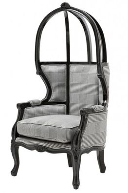 Casa Padrino Luxus Barock Thron Sessel Schwarz / Grau Kariert - Balloon Chair -Thron