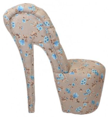 Casa Padrino High Heel Sessel Blumen Muster Creme / Blau Luxus Design - Designer Sess
