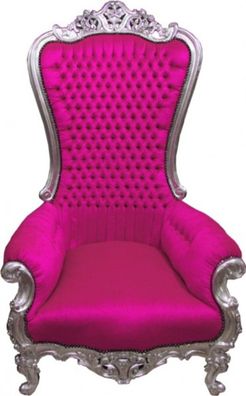 Casa Padrino Barock Thron Sessel Majestic Pink/ Silber - Riesensessel - Thron Stuhl