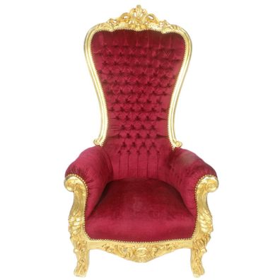 Casa Padrino Barock Thron Sessel Majestic Bordeaux Muster / Gold - Riesensessel -Thro