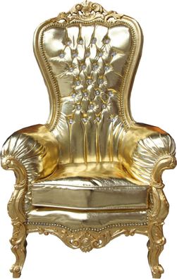 Casa Padrino Barock Damen Thron Sessel Majestic Medium Gold/ Gold Lederoptik mit Bli