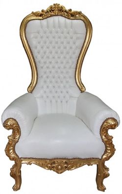 Casa Padrino Barock Thron Sessel Majestic Mod1 Weiß/ Gold - Riesensessel -Thron Stuhl