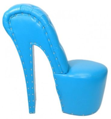 Casa Padrino High Heel Sessel mit Dekosteinen Hellblau Luxus Design - Designer Sessel