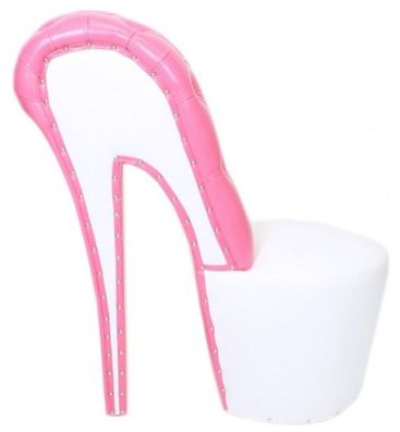 Casa Padrino High Heel Sessel mit Dekosteinen Weiß / Rosa Luxus Design - Designer Ses