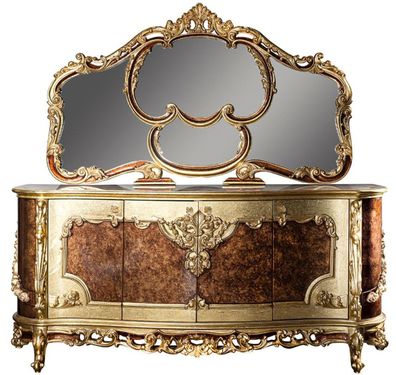 Casa Padrino Luxus Barock Möbel Set Sideboard mit Spiegel Creme / Beige / Braun / Gol