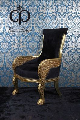 Casa Padrino Barock Lounge Sessel Eagle Feather Schwarz / Gold Möbel Antik Stil - Woh