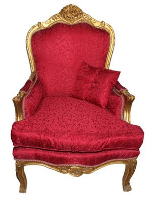 Casa Padrino Barock Sessel Rot Muster / Gold - Antik Stil Möbel