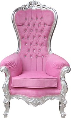 Casa Padrino Barock Damen Thron Sessel Majestic Medium Rosa / Silber mit Bling Bling
