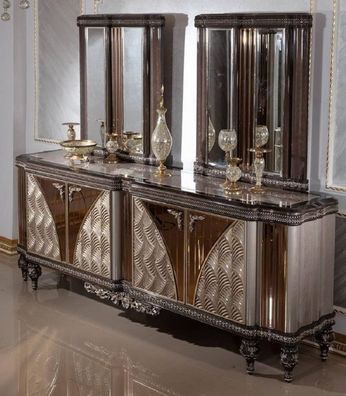 Casa Padrino Luxus Barock Möbel Set Grau / Schwarz / Silber / Gold - 1 Barock Sideboa