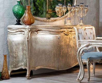 Casa Padrino Luxus Barock Sideboard Silber / Gold - Prunkvoller Massivholz Schrank -