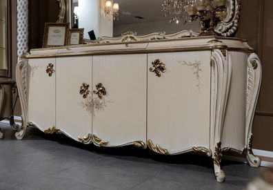 Casa Padrino Luxus Barock Sideboard Cremefarben / Weiß / Gold - Prunkvoller Massivhol