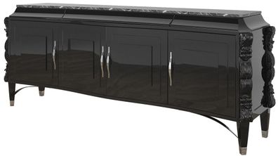 Casa Padrino Luxus Art Deco Sideboard Schwarz / Silber 220 x 50 x H. 90 cm - Edler Wo