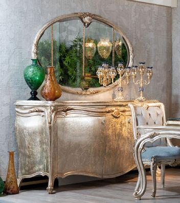 Casa Padrino Luxus Barock Möbel Set Silber / Gold - 1 Barock Sideboard & 1 Ovaler Bar