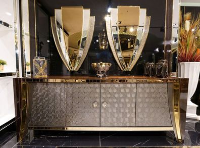 Casa Padrino Luxus Möbel Set Braun / Silber / Gold - 1 Luxus Sideboard mit 4 Türen &