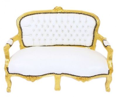 Casa Padrino Barock Kinder Sitzbank Weiß Lederoptik / Gold Antik Stil Kinder Sofa