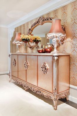 Casa Padrino Luxus Barock Möbel Set Sideboard mit Spiegel Kupferfarben - Prunkvoller