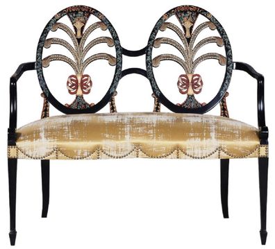 Casa Padrino Luxus Jugendstil Sitzbank mit Armlehnen Gold / Schwarz - Handgefertigte