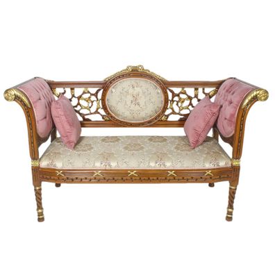 Casa Padrino Barock Sitzbank Gold Muster / Braun 155 x 50 x H. 70 cm - Antikstil Sitz