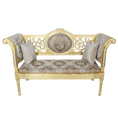Casa Padrino Barock Sitzbank Grau Creme Muster / Gold 155 x 50 x H. 70 cm - Antikstil