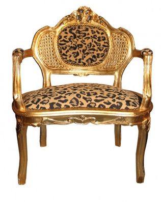 Casa Padrino Barock Sitzbank Tiger Muster/ Gold Antik Stuhl Leopard / Gold