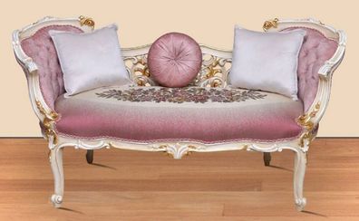 Casa Padrino Barock Sitzbank Rosa / Mehrfarbig / Weiß / Gold 150 x 55 x H. 80 cm - Pr