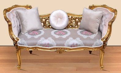 Casa Padrino Barock Sitzbank Silber / Rosa / Gold 150 x 55 x H. 80 cm - Prunkvolle Ma