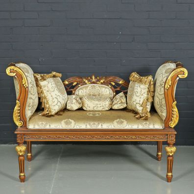 Casa Padrino Barock Sitzbank Gold Muster / Braun 90 x 50 x H. 70 cm - Antikstil Sitzb