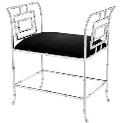 Casa Padrino Luxus Sitzbank Silber / Schwarz 66 x 42 x H. 73 cm - Luxus Möbel