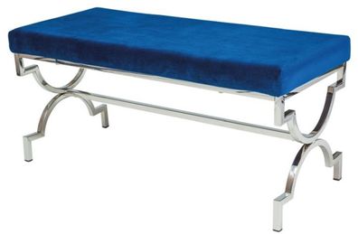 Casa Padrino Luxus Sitzbank Marineblau / Silber 99 x 43 x H. 46 cm - Gepolsterte Samt