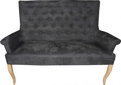 Casa Padrino Designer Chesterfield Sitzbank / Sofa Dunkelgrau / Holzfarben - Retro Sa