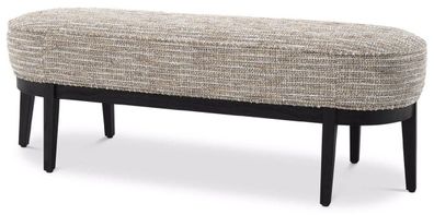 Casa Padrino Luxus Sitzbank Beige / Schwarz 132 x 45 x H. 47 cm - Gepolsterte Wohnzim