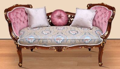 Casa Padrino Barock Sitzbank Mehrfarbig / Rosa / Braun / Gold 150 x 55 x H. 80 cm - P