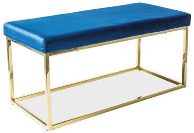Casa Padrino Luxus Sitzbank Blau / Gold 100 x 46 x H. 48 cm - Gepolsterte Samt Bank m