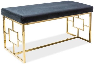 Casa Padrino Luxus Sitzbank Schwarz / Gold 100 x 46 x H. 48 cm - Gepolsterte Samt Ban